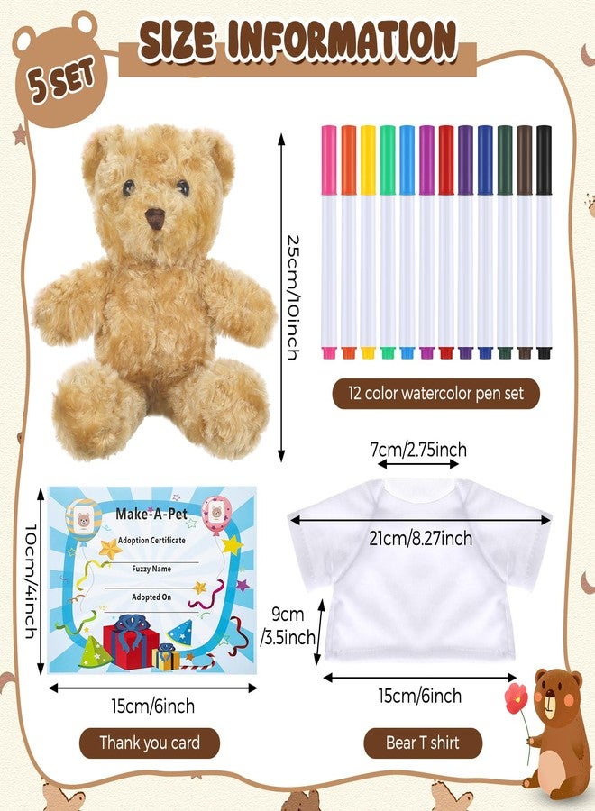 Blueweenly 20 Pcs Make Your Own Valentines Stuffed Bear Kit Including 9.84 Inches Velvet Animal White T Shirt 12 Colors Pens and Card DIY Stuffed Plush Valentine Gift for Crafts(Khaki,Bear) - Image 2